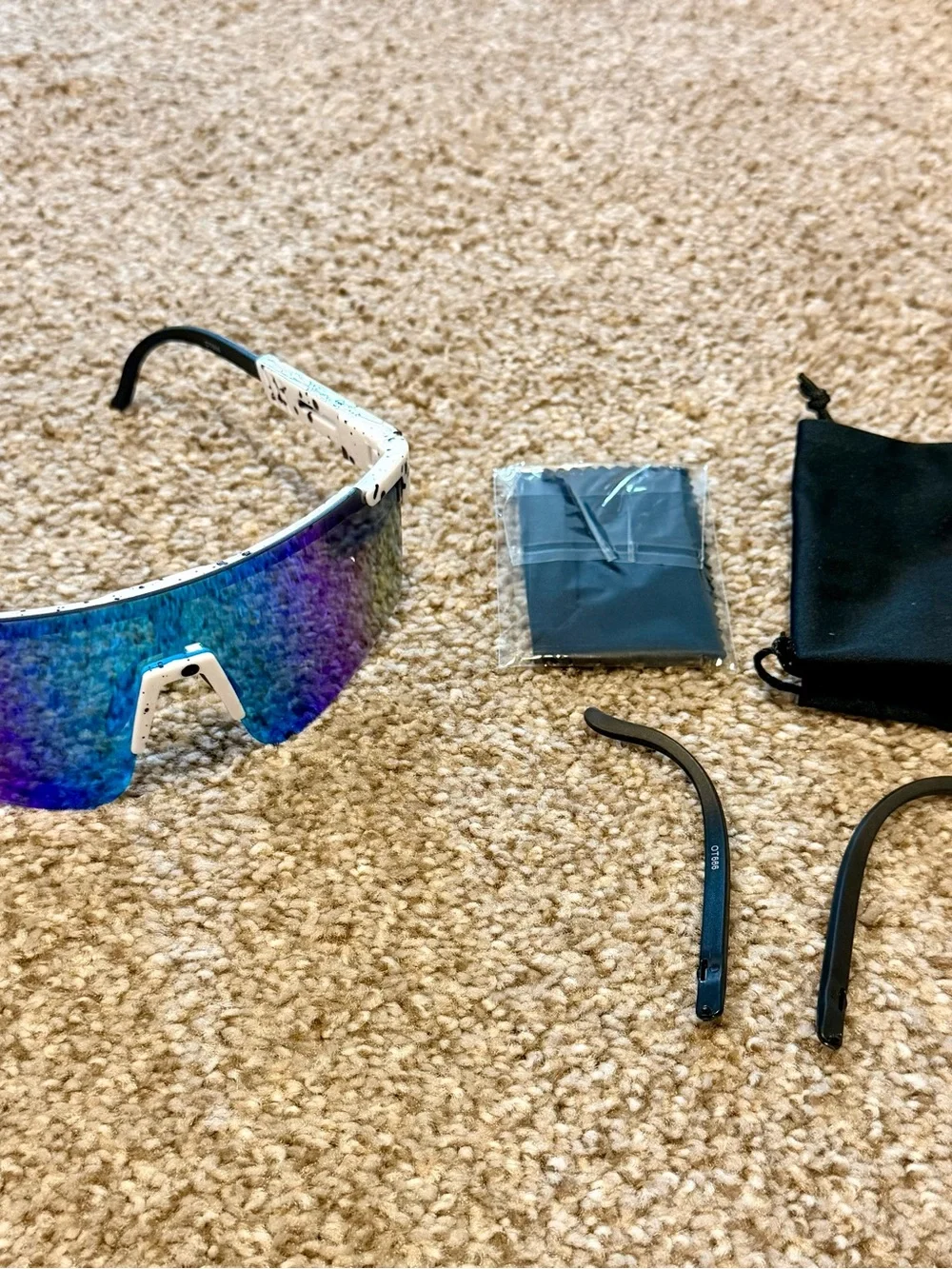 Running Cycling Shield Sport Sunglasses White Black Splatter Blue Mirror Glasses